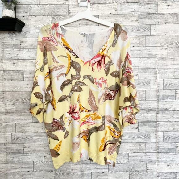 VILA MILANO Yellow Floral Dolman Sleeve Sweater, L - Picture 1 of 9